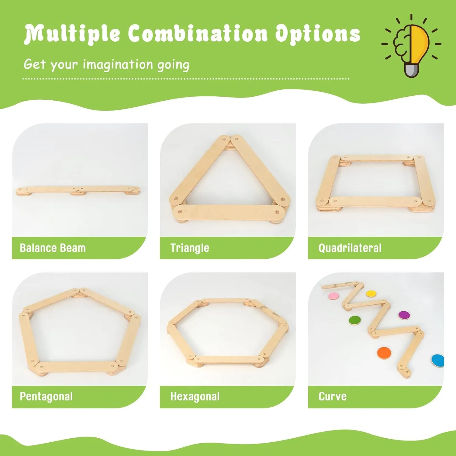 12 Piece Eco Wood Montessori Pikler Balance Beam | Stepping Stones & Disks | Natural | 3-7 Years