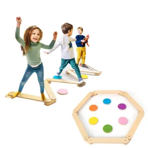 12 Piece Eco Wood Montessori Pikler Balance Beam | Stepping Stones & Disks | Natural | 3-7 Years