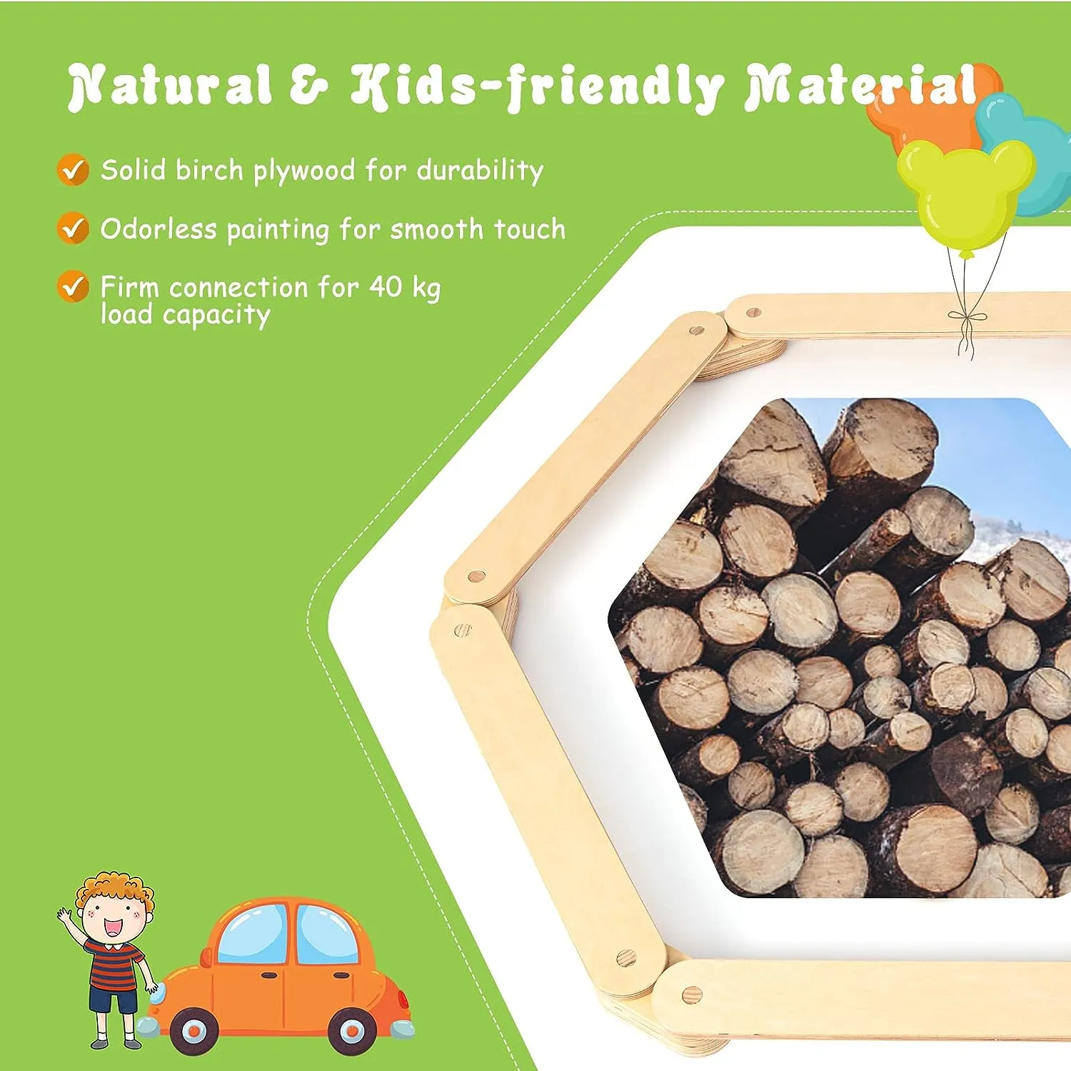 12 Piece Eco Wood Montessori Pikler Balance Beam | Stepping Stones & Disks | Natural | 3-7 Years