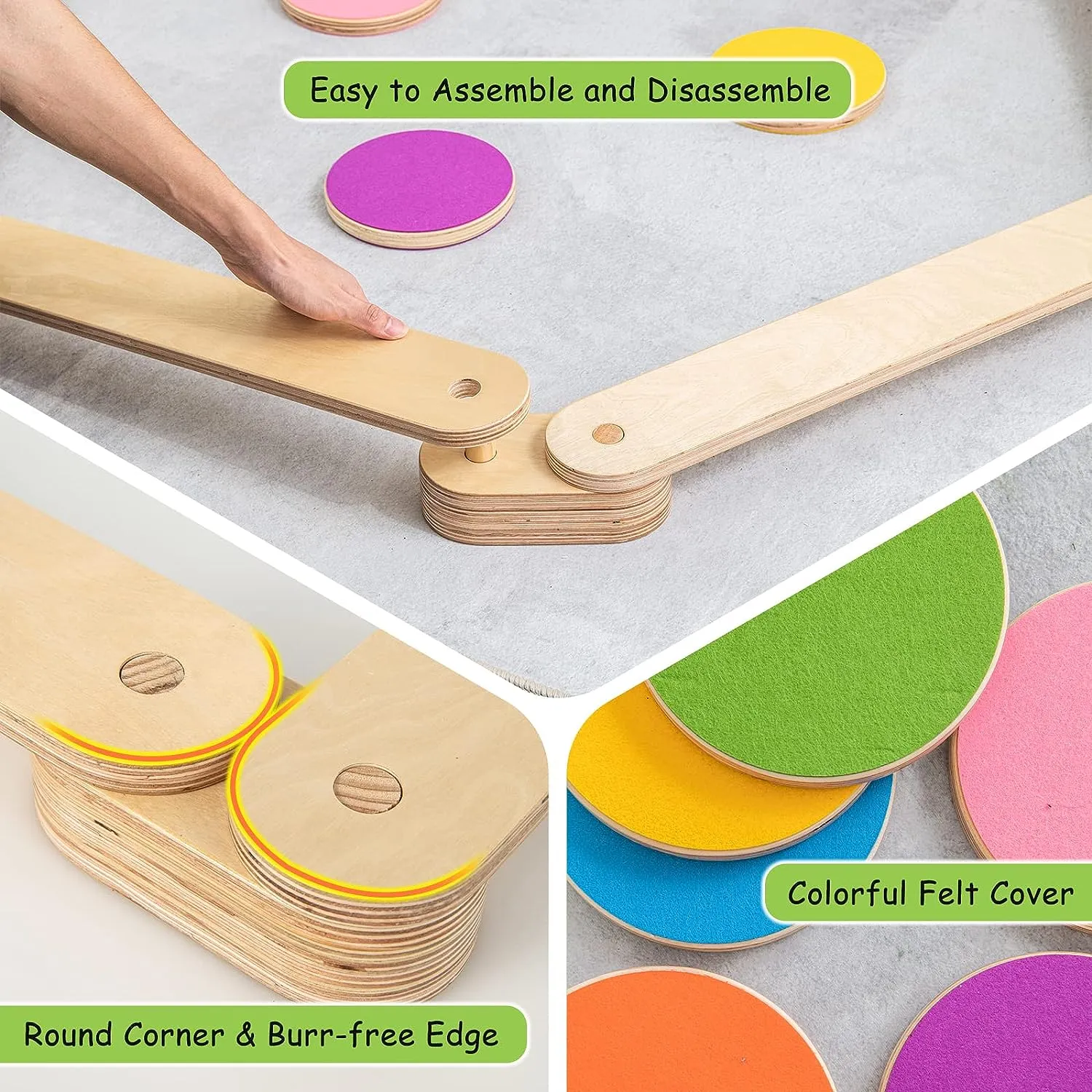 12 Piece Eco Wood Montessori Pikler Balance Beam | Stepping Stones & Disks | Natural | 3-7 Years