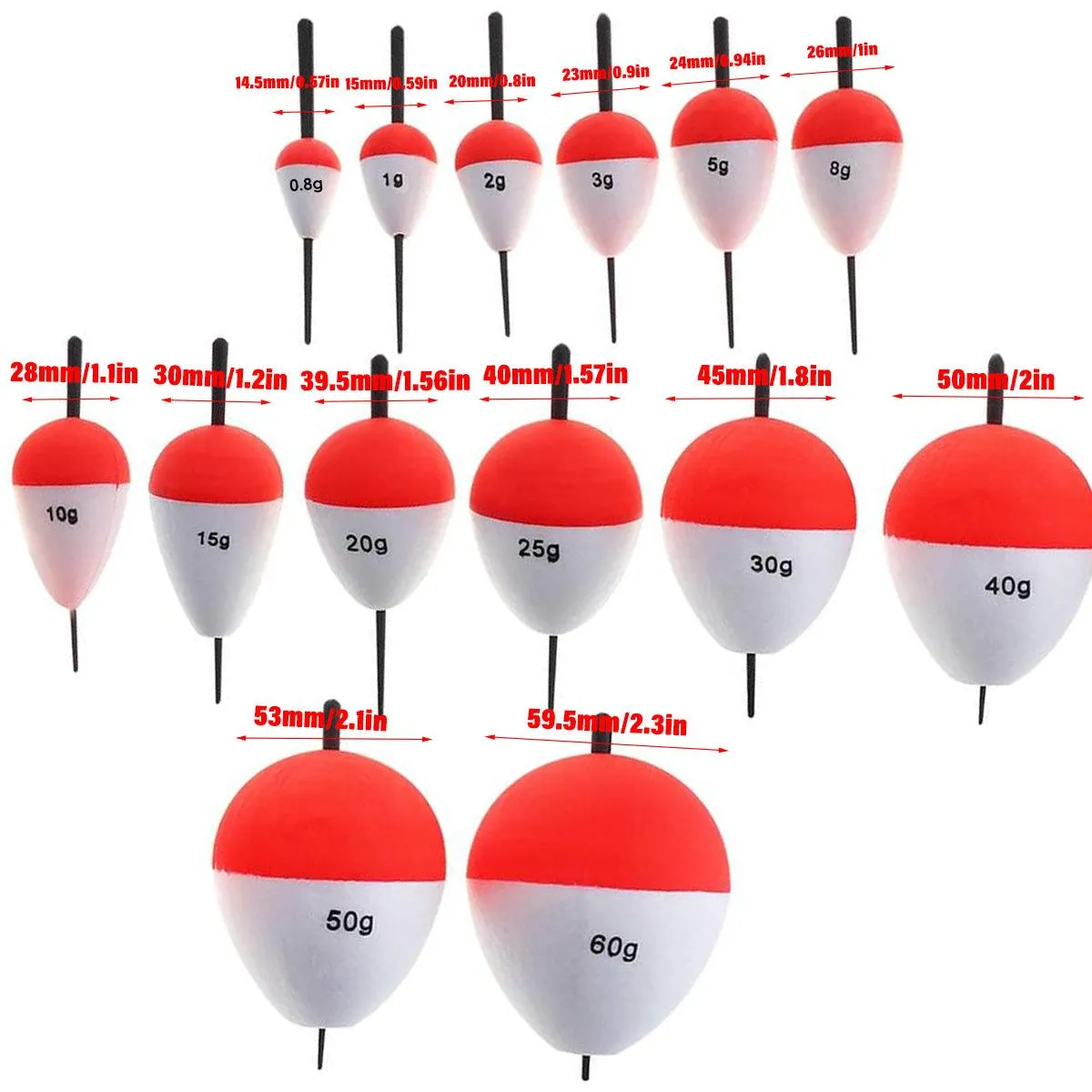 14pcs Red and White Fishing Float Bobber Set Buoy Tackle Accessories Freshwater