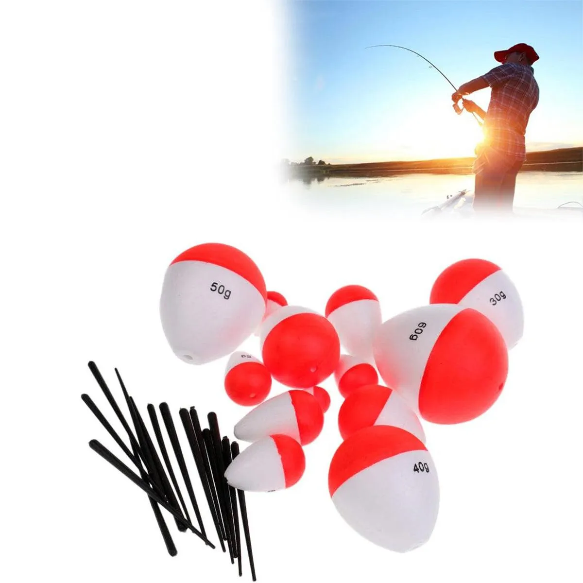 14pcs Red and White Fishing Float Bobber Set Buoy Tackle Accessories Freshwater