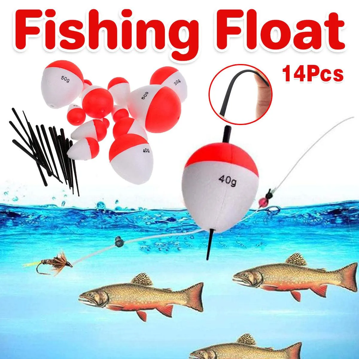 14pcs Red and White Fishing Float Bobber Set Buoy Tackle Accessories Freshwater