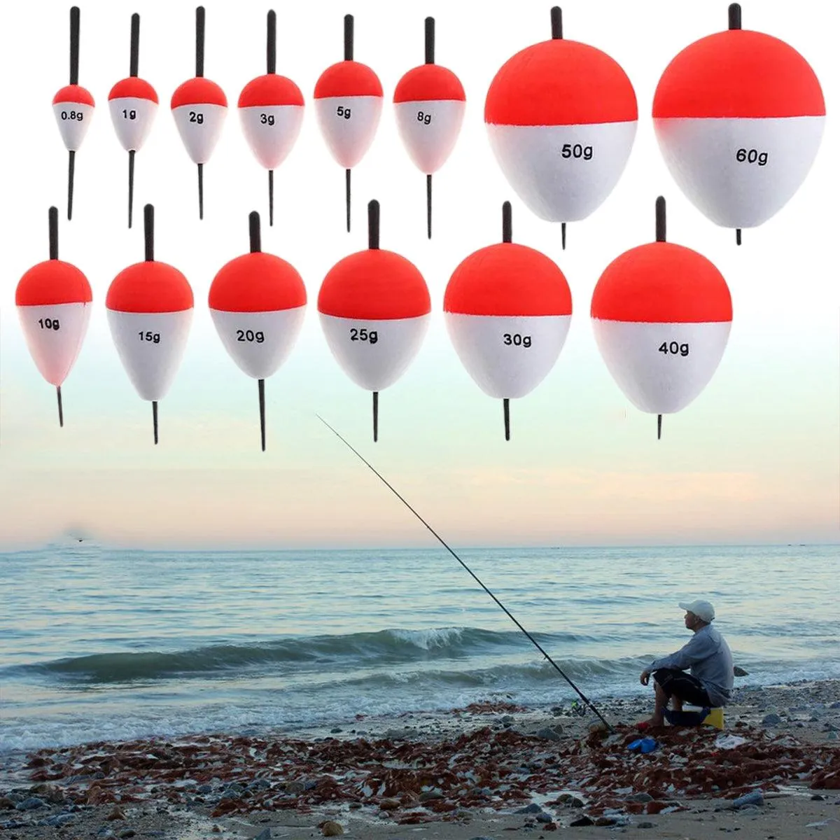 14pcs Red and White Fishing Float Bobber Set Buoy Tackle Accessories Freshwater