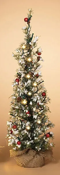 18" Battery-Operated Lighted Snowy Pine Tree with Berries
