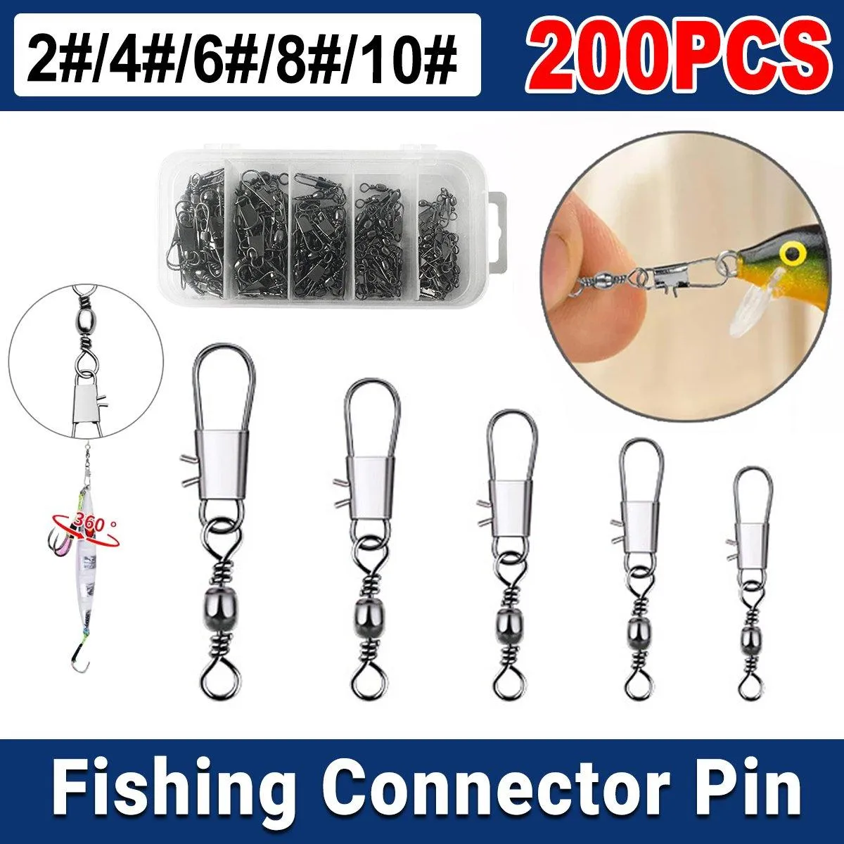 200pcs Pin Connectors Eight Ring Connectors for Fishing Gear Accessories Set
