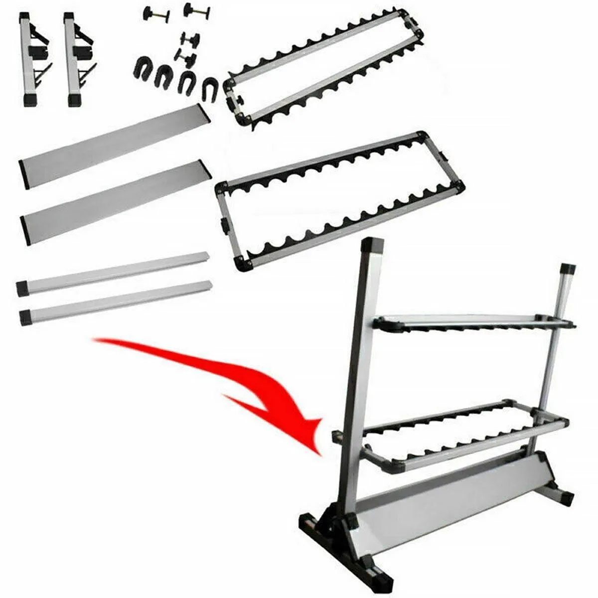 24 Hole Aluminum Alloy Fishing Rod Display Rack Portable Holder Gear Storage