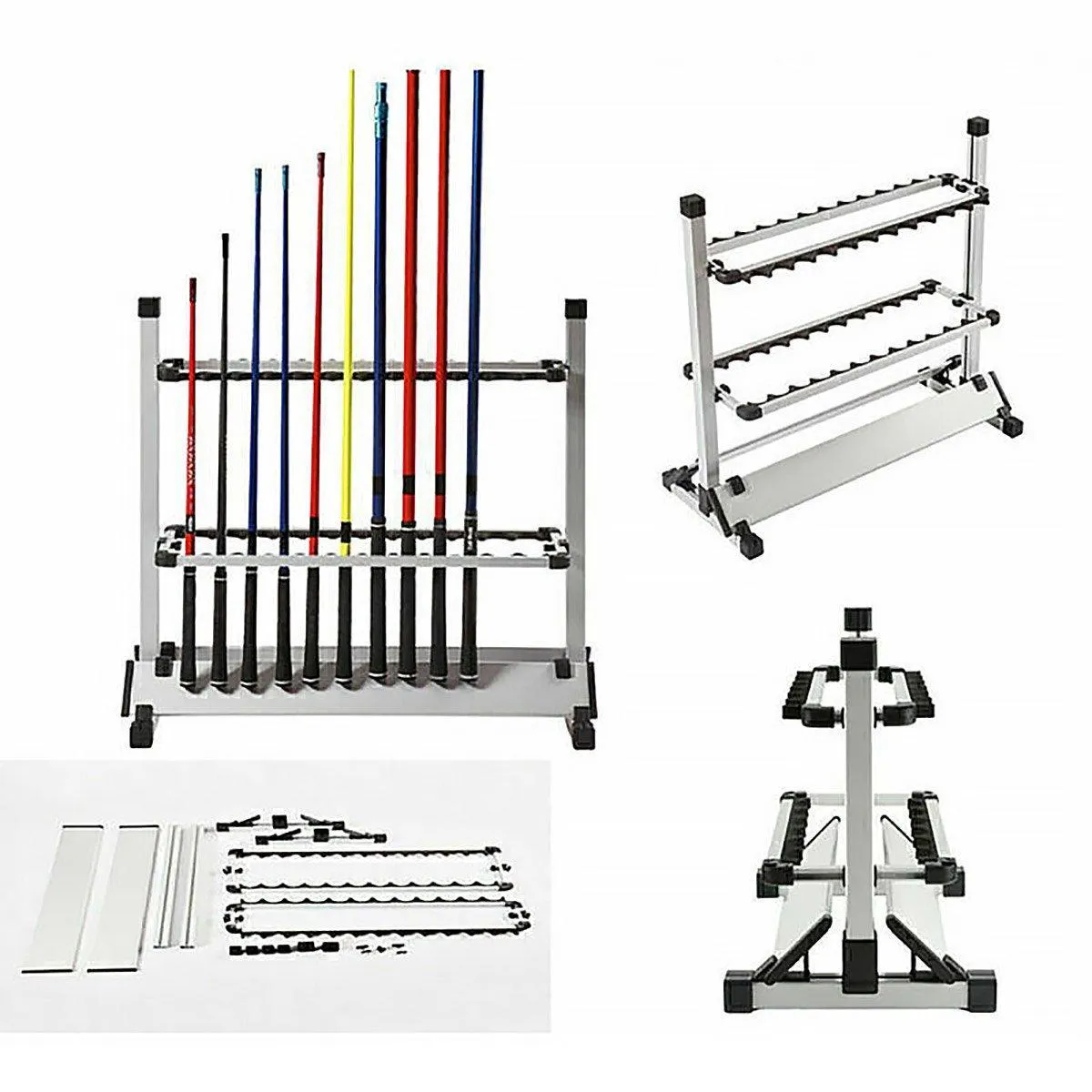 24 Hole Aluminum Alloy Fishing Rod Display Rack Portable Holder Gear Storage