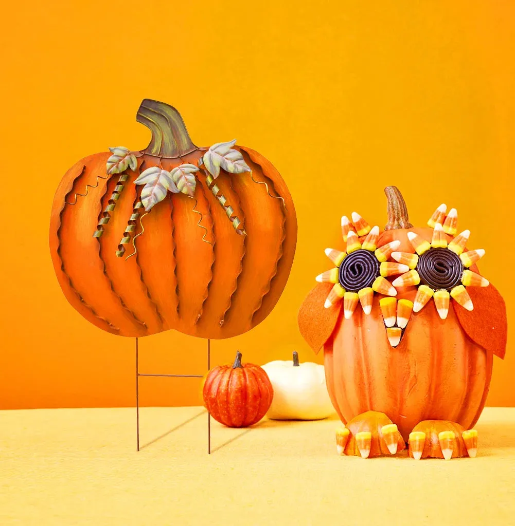 2pcs 17.5"H 26"H Metal Pumpkin Garden Stakes - Autumn Decorative Yard Signs - Indoor Outdoor Plant Flower Stake Fall  Halloween