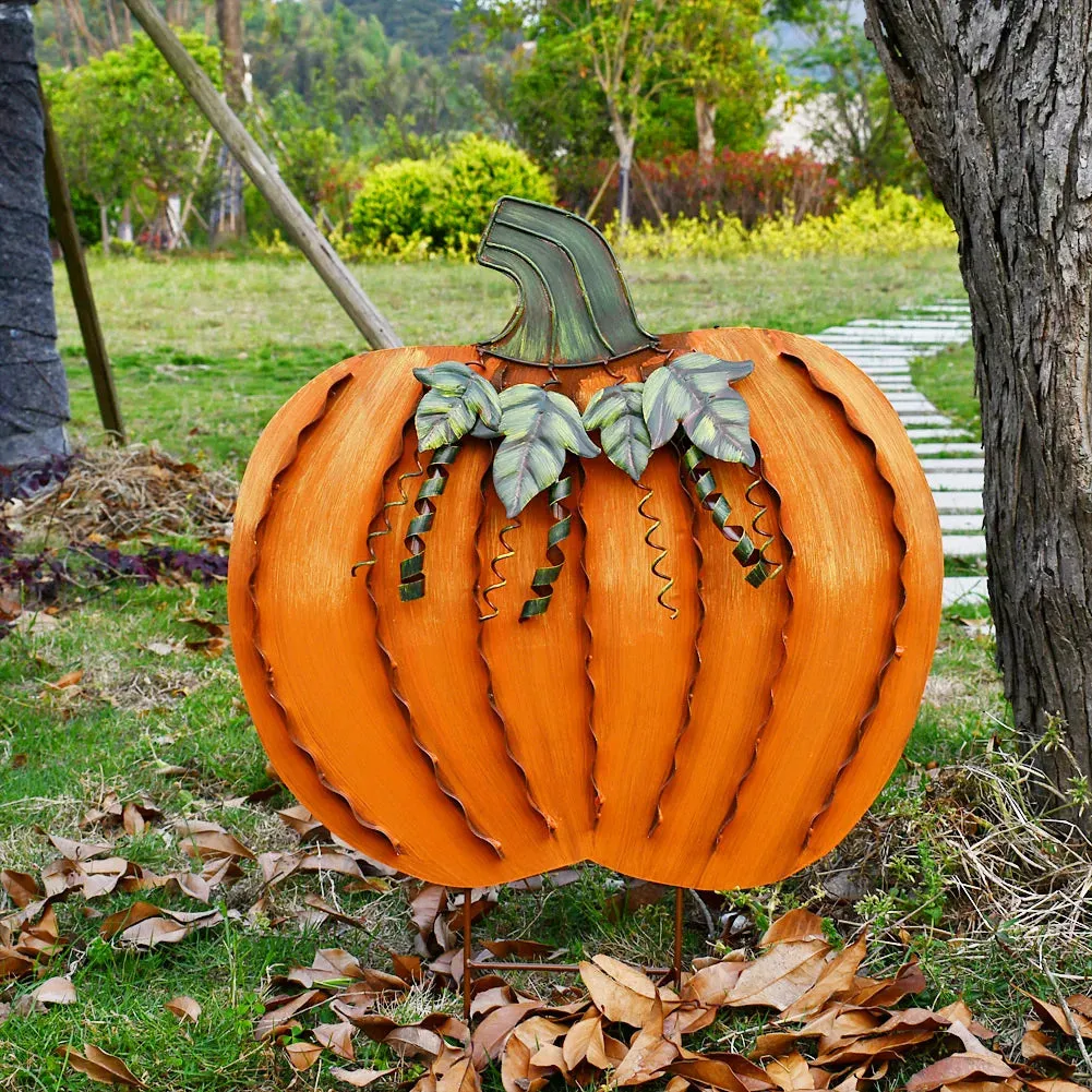 2pcs 17.5"H 26"H Metal Pumpkin Garden Stakes - Autumn Decorative Yard Signs - Indoor Outdoor Plant Flower Stake Fall  Halloween