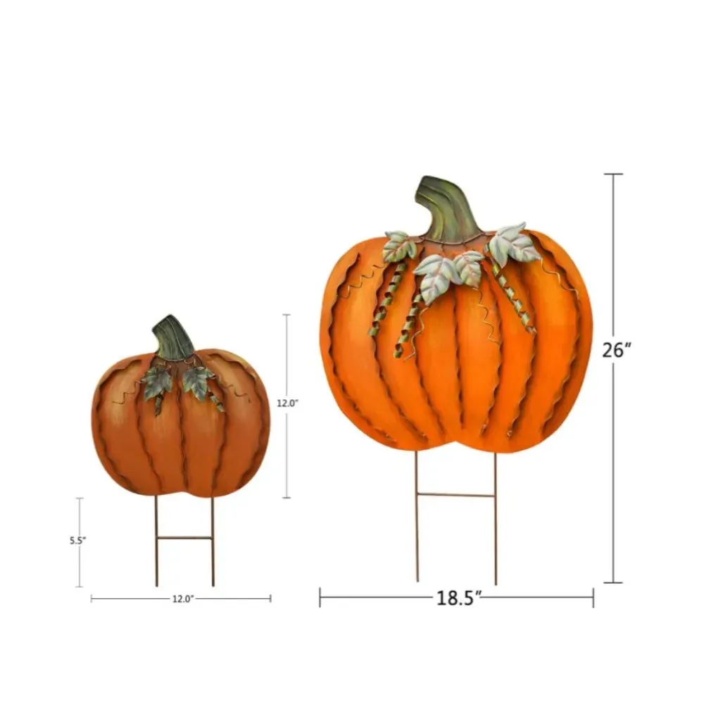 2pcs 17.5"H 26"H Metal Pumpkin Garden Stakes - Autumn Decorative Yard Signs - Indoor Outdoor Plant Flower Stake Fall  Halloween