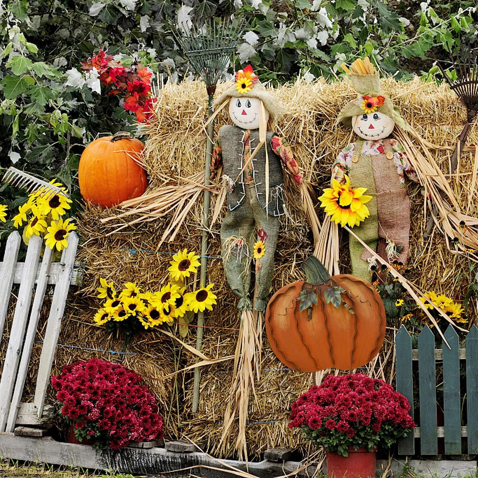 2pcs 17.5"H 26"H Metal Pumpkin Garden Stakes - Autumn Decorative Yard Signs - Indoor Outdoor Plant Flower Stake Fall  Halloween