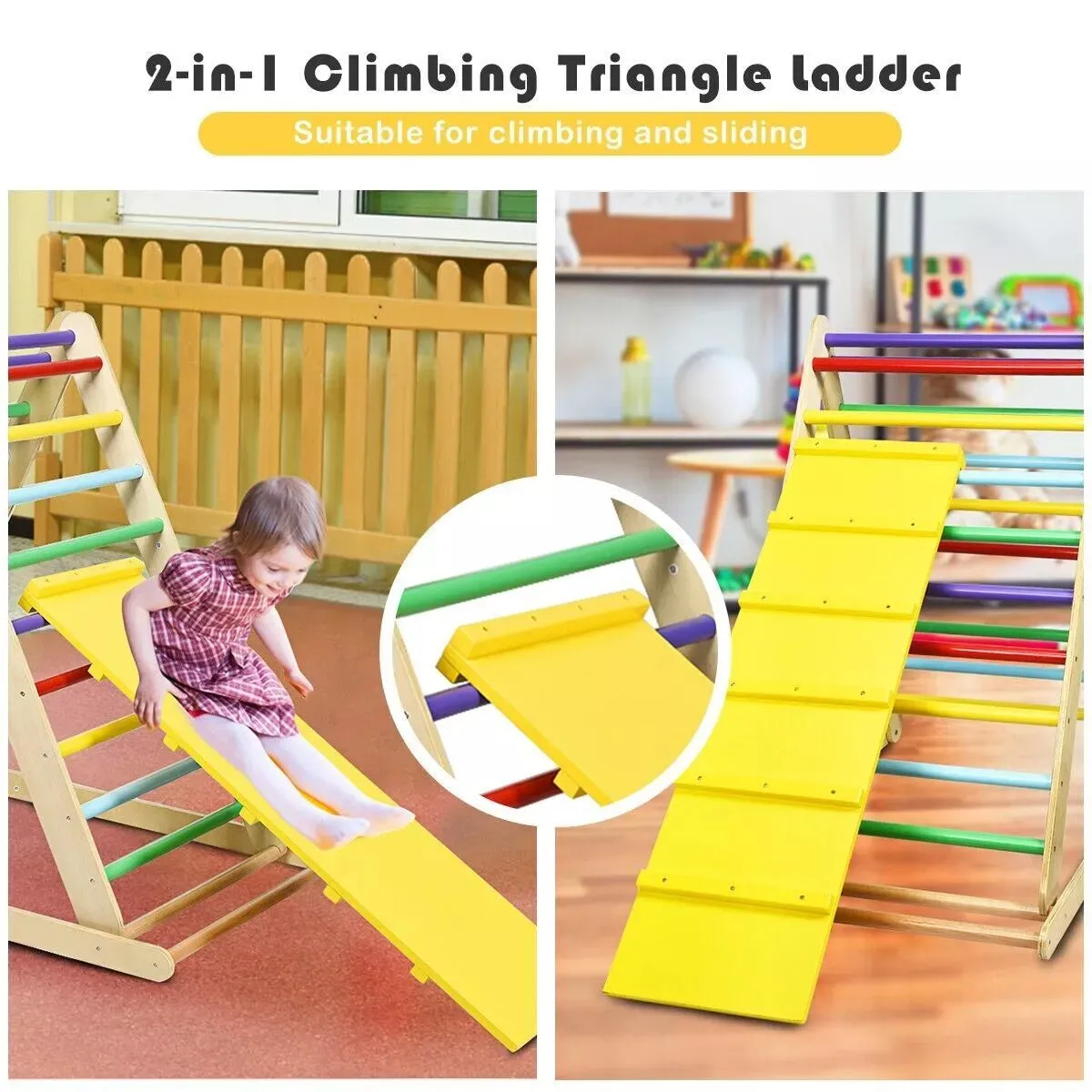 3-in-1 Eco Wood Folding Climbing Frame | Montessori Pikler Triangle | Slide & Climber | 1-6 Years