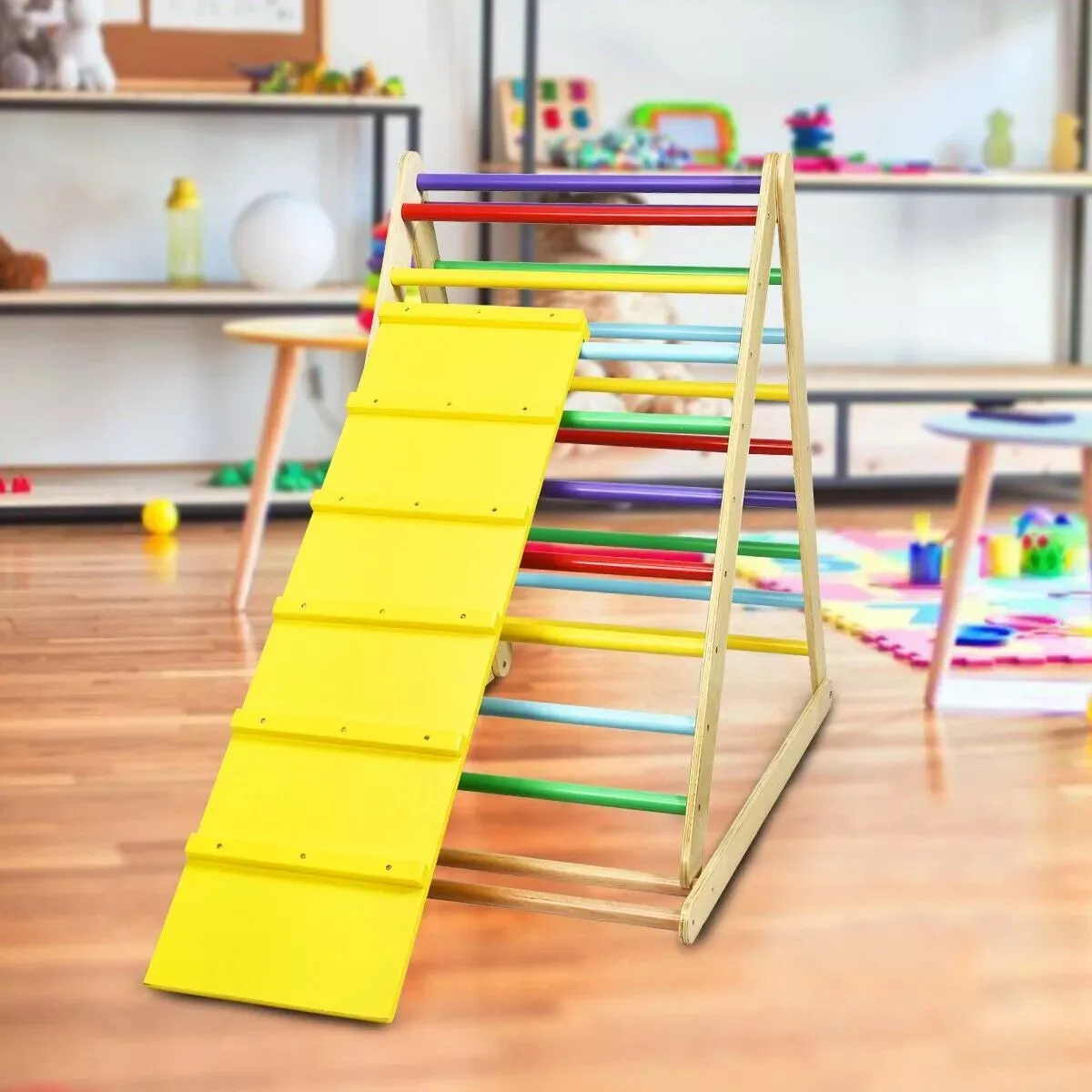 3-in-1 Eco Wood Folding Climbing Frame | Montessori Pikler Triangle | Slide & Climber | 1-6 Years