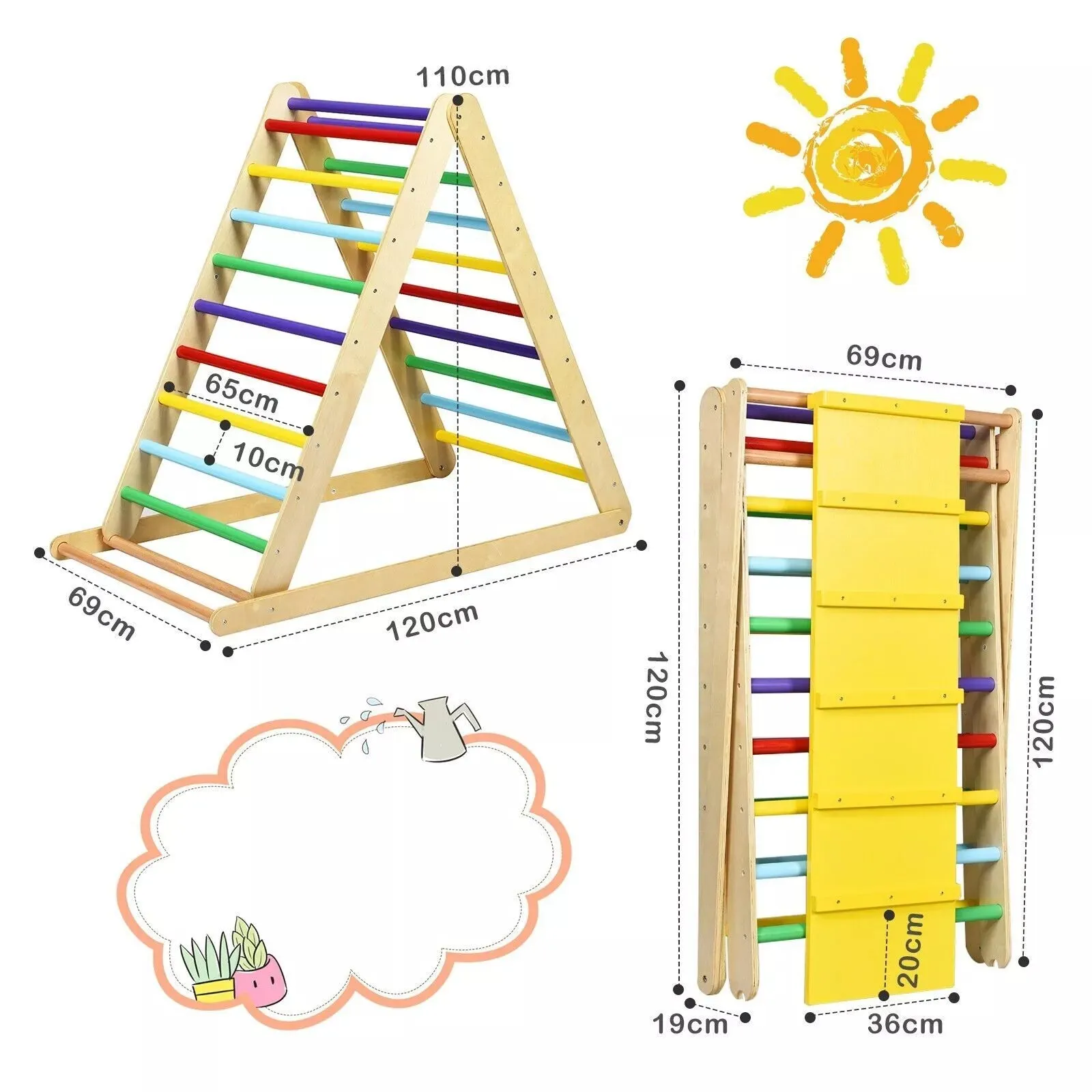 3-in-1 Eco Wood Folding Climbing Frame | Montessori Pikler Triangle | Slide & Climber | 1-6 Years