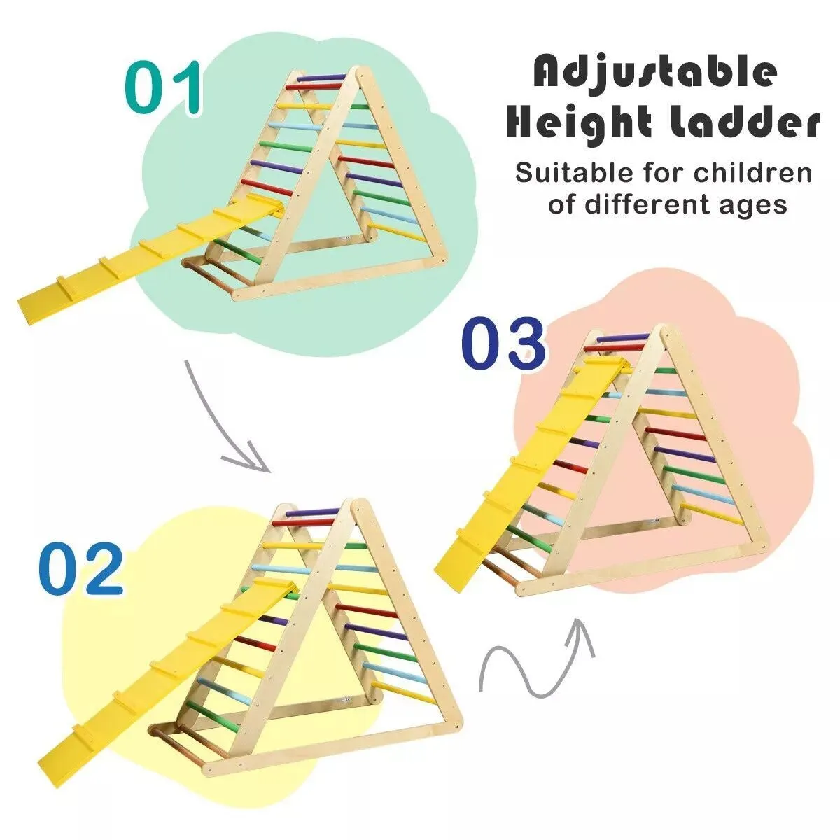 3-in-1 Eco Wood Folding Climbing Frame | Montessori Pikler Triangle | Slide & Climber | 1-6 Years