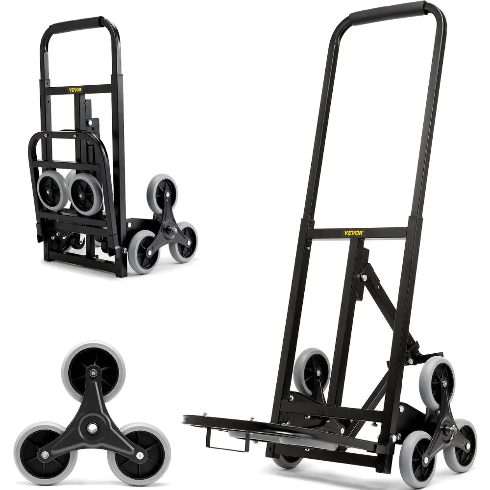 375lbs Stair Climbing Cart Foldable Dolly with Adjustable Handle Hand Truck 10 Wheels All Terrain Cart