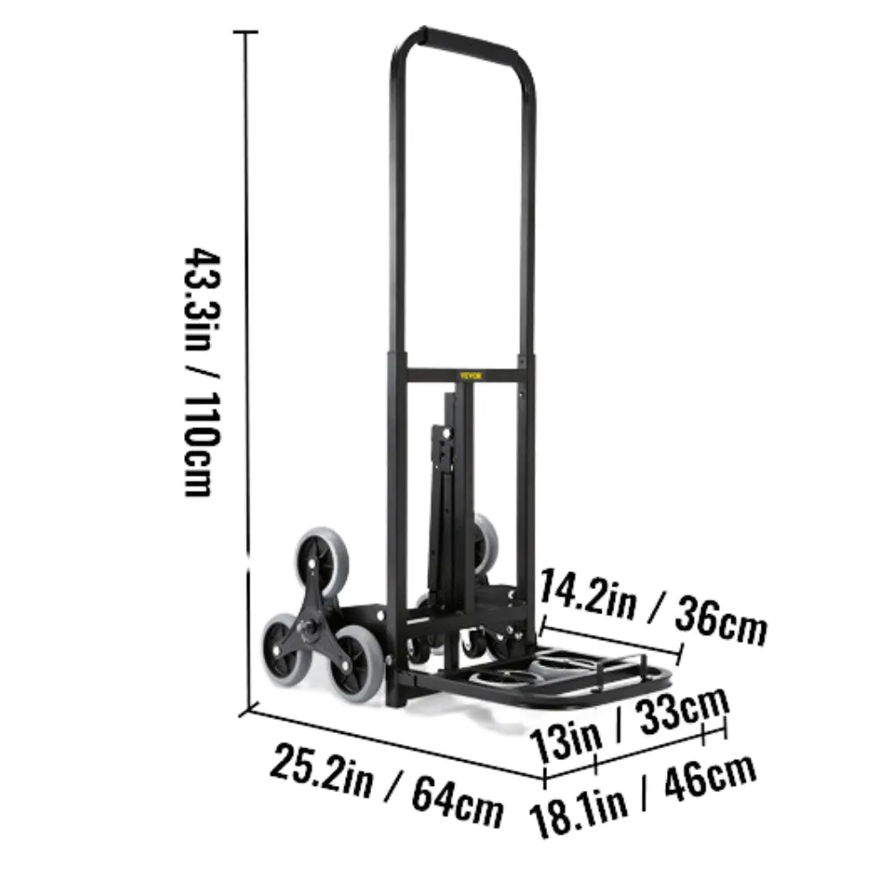 375lbs Stair Climbing Cart Foldable Dolly with Adjustable Handle Hand Truck 10 Wheels All Terrain Cart