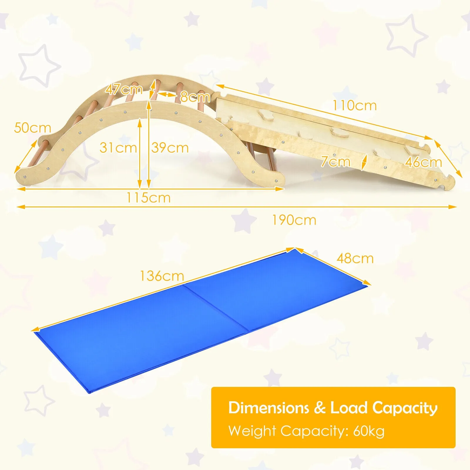 4-in-1 Children's Eco Wood Pikler Climbing Arch, Rocker Chair, Slide & Climber | Natural Wood