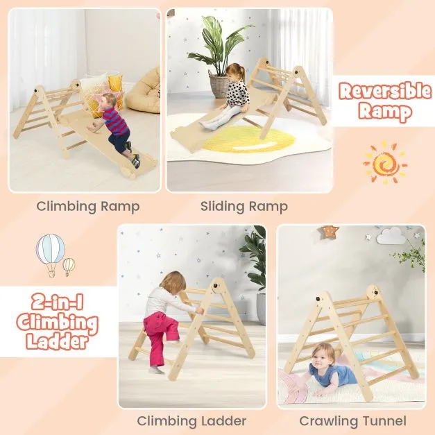 4-in-1 Eco Solid Wood Folding Climbing Frame | Montessori Pikler Triangle, Slide & Climber | 36m 