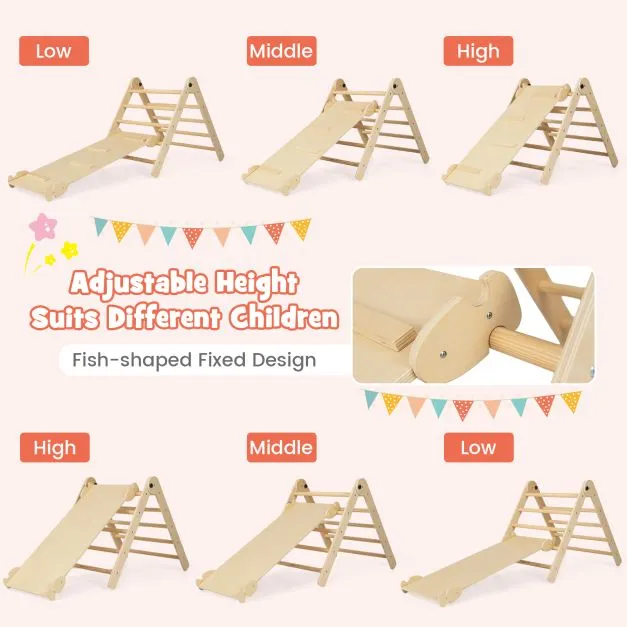 4-in-1 Eco Solid Wood Folding Climbing Frame | Montessori Pikler Triangle, Slide & Climber | 36m 