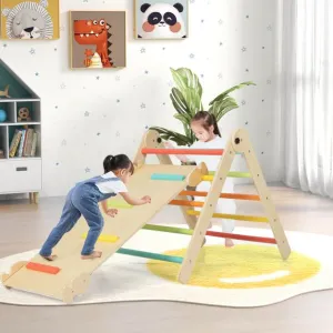 4-in-1 Eco Solid Wood Folding Climbing Frame | Montessori Pikler Triangle, Slide & Climber | 36m 
