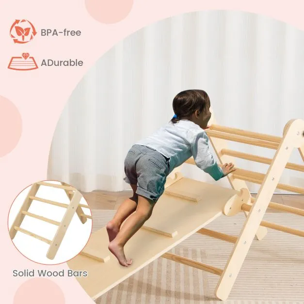 4-in-1 Eco Solid Wood Folding Climbing Frame | Montessori Pikler Triangle, Slide & Climber | 36m 