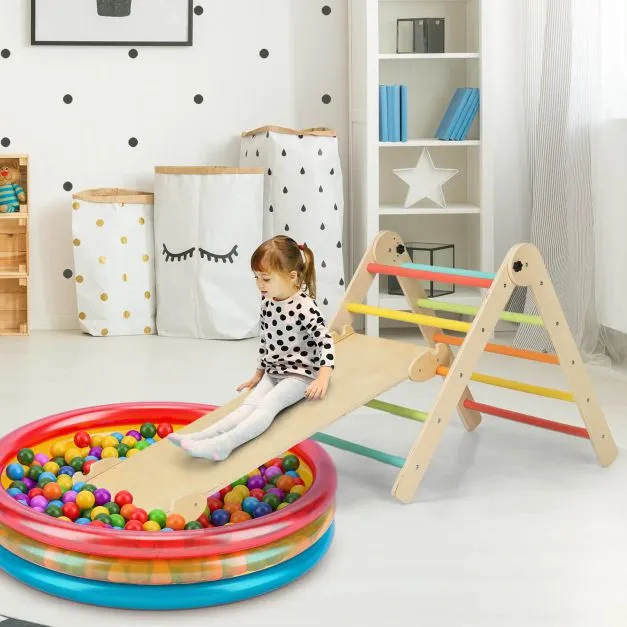 4-in-1 Eco Solid Wood Folding Climbing Frame | Montessori Pikler Triangle, Slide & Climber | 36m 