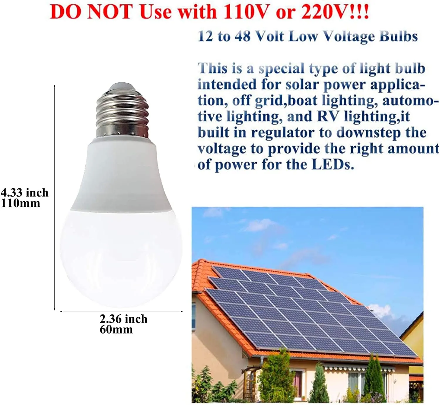 48v DC-Direct 4 Pack LED Bulbs - 10v to 60v for 12v / 24v / 36v / 48v Systems