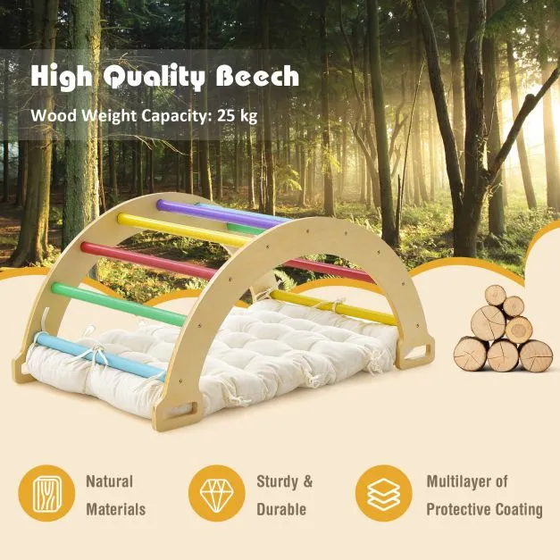5-in-1 Montessori Eco Wood Pikler Climbing Frame | Rocker w/ Cushion | Den | Shop Front