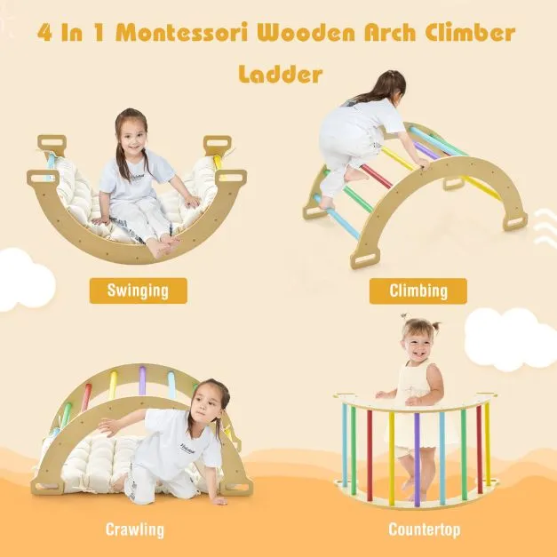 5-in-1 Montessori Eco Wood Pikler Climbing Frame | Rocker w/ Cushion | Den | Shop Front