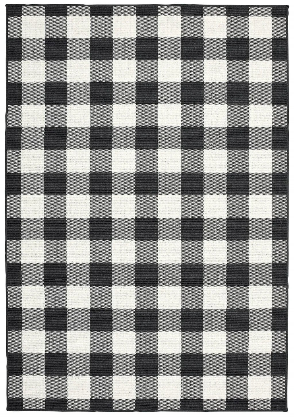 5’x8’ Black and Ivory Gingham Indoor Outdoor Area Rug