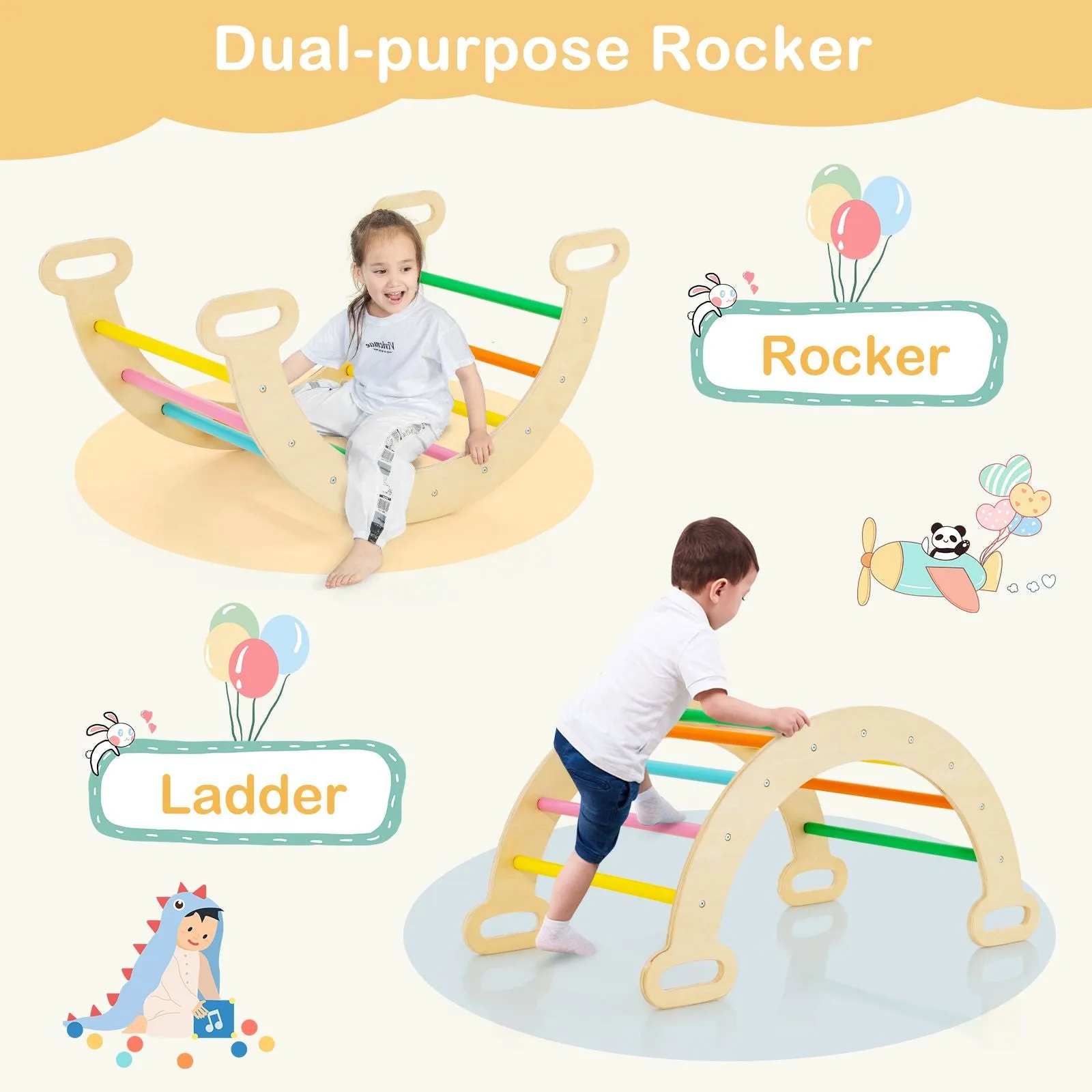 6-in-1 Eco Wood Climbing Frame | Montessori Pikler Set | Arch | Rocker | Slide | Climbing Triangle | Den