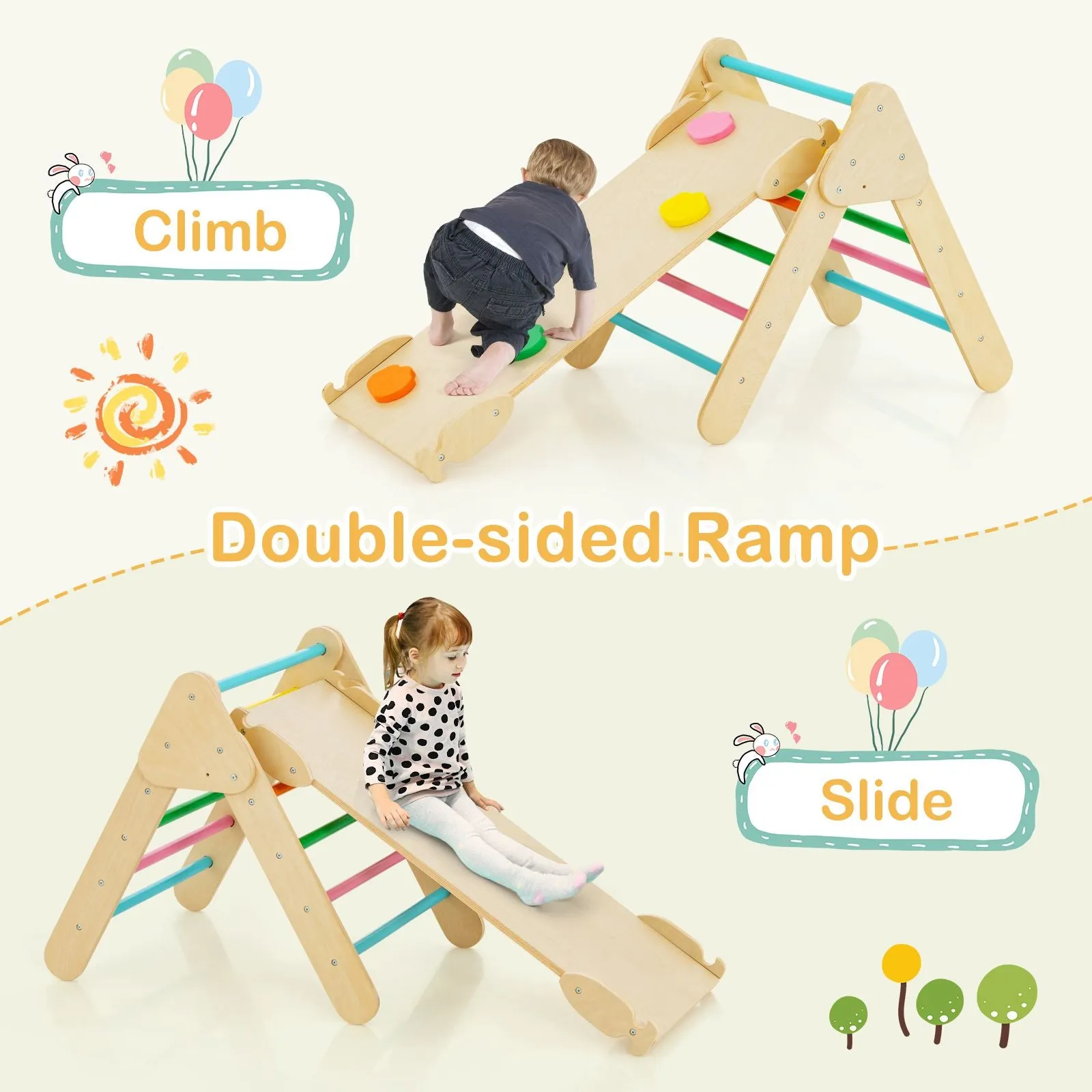 6-in-1 Eco Wood Climbing Frame | Montessori Pikler Set | Arch | Rocker | Slide | Climbing Triangle | Den
