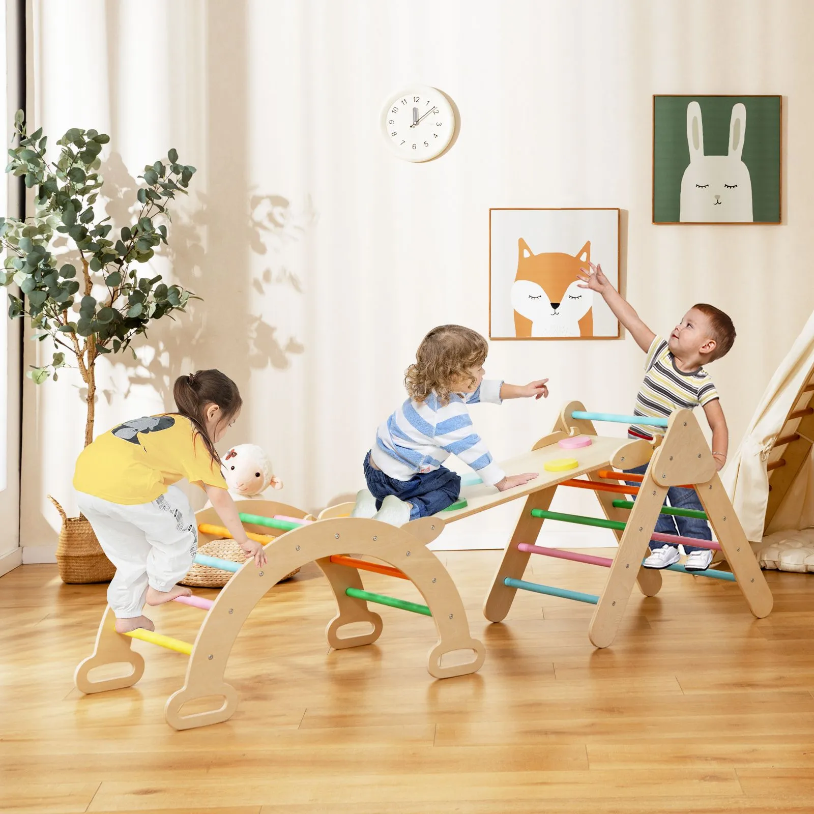 6-in-1 Eco Wood Climbing Frame | Montessori Pikler Set | Arch | Rocker | Slide | Climbing Triangle | Den
