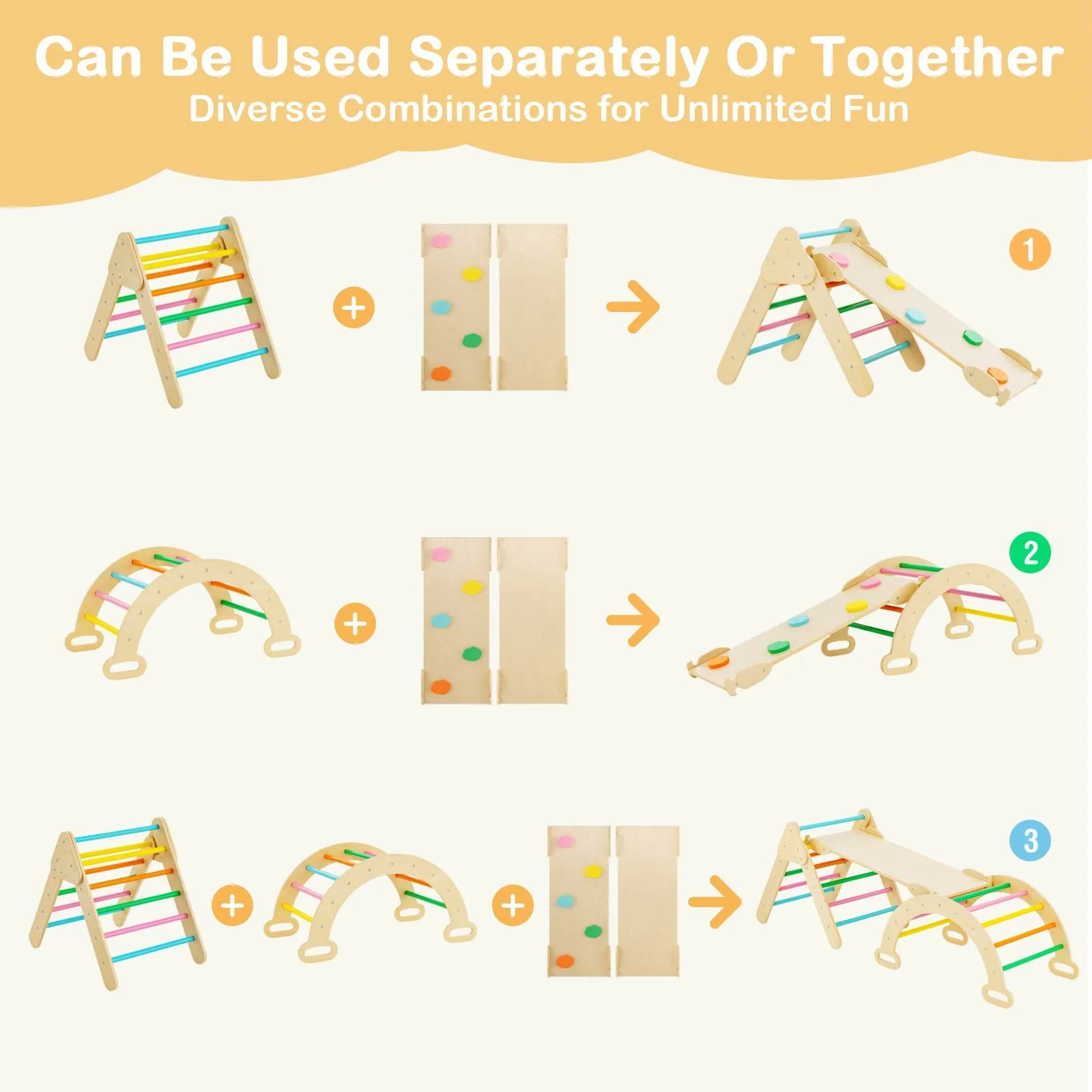 6-in-1 Eco Wood Climbing Frame | Montessori Pikler Set | Arch | Rocker | Slide | Climbing Triangle | Den