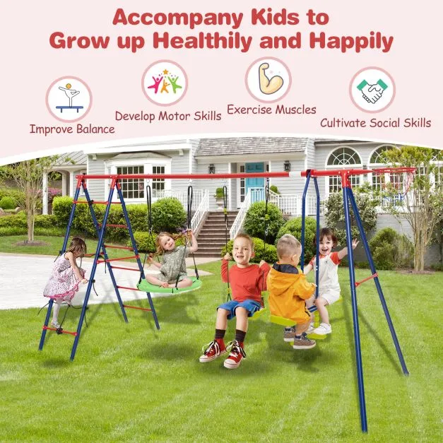 6-in-1 Heavy Duty Anti-Rust Pikler Swing Set | Climbing Ladder | Seesaw | Basketball Hoop | Red | 3-12 Years