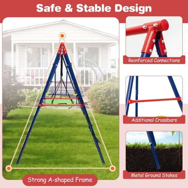 6-in-1 Heavy Duty Anti-Rust Pikler Swing Set | Climbing Ladder | Seesaw | Basketball Hoop | Red | 3-12 Years