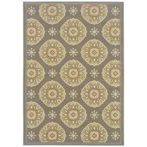 6' x 9' Grey Gold Floral Medallion Discs Indoor Outdoor Area Rug