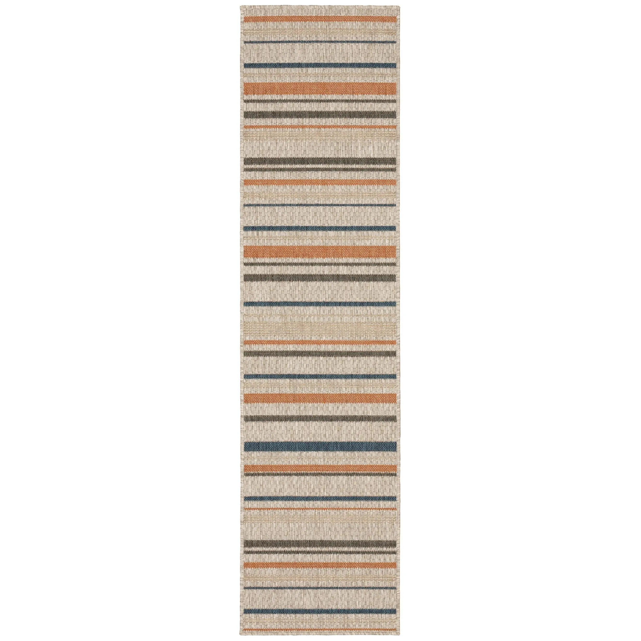 8' Grey Blue Geometric Indoor Outdoor Runner Rug