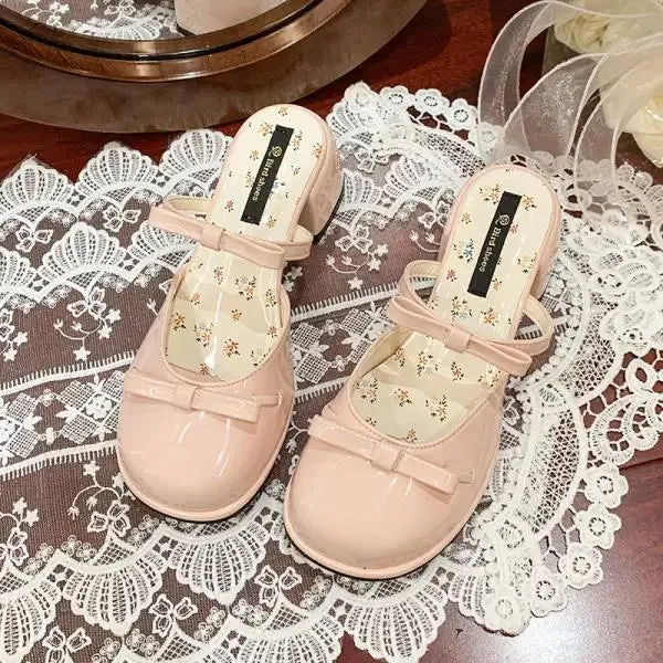 ADVBRIDGE  -  Cover Toe Slippers Casual Female Shoes Square heel Slides Butterfly-Knot Luxury 2025 Summer Block Floral Butterfly-knot Sweet