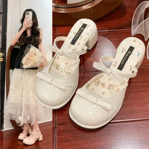 ADVBRIDGE  -  Cover Toe Slippers Casual Female Shoes Square heel Slides Butterfly-Knot Luxury 2025 Summer Block Floral Butterfly-knot Sweet