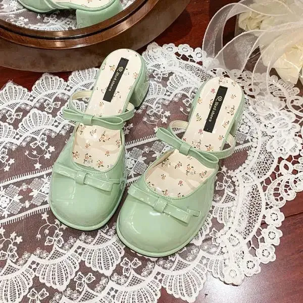 ADVBRIDGE  -  Cover Toe Slippers Casual Female Shoes Square heel Slides Butterfly-Knot Luxury 2025 Summer Block Floral Butterfly-knot Sweet
