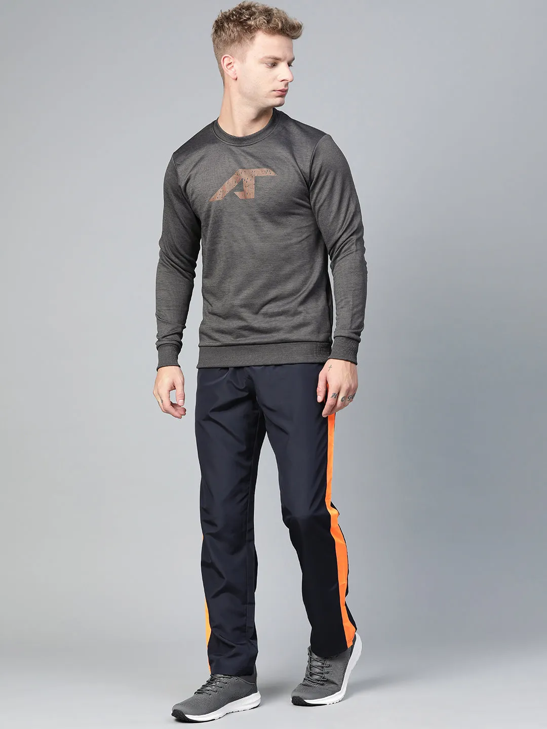 Alcis Men Charcoal Grey Brand Logo Print Sweatshirt