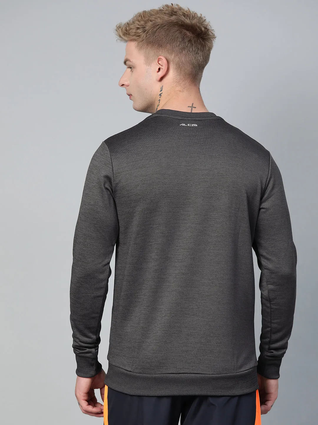 Alcis Men Charcoal Grey Brand Logo Print Sweatshirt