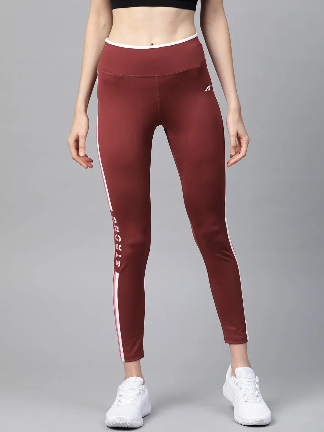 Alcis Women Burgundy Solid Cropped Tights