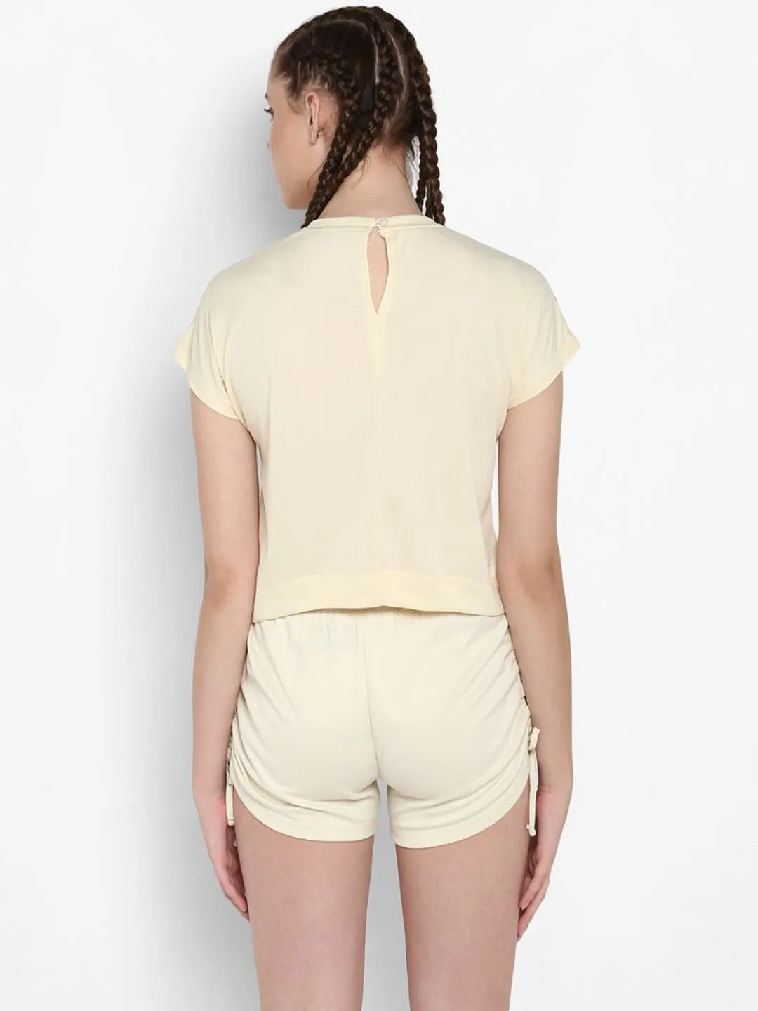Alcis Women Cream-Coloured Black Printed Round Neck T-shirt