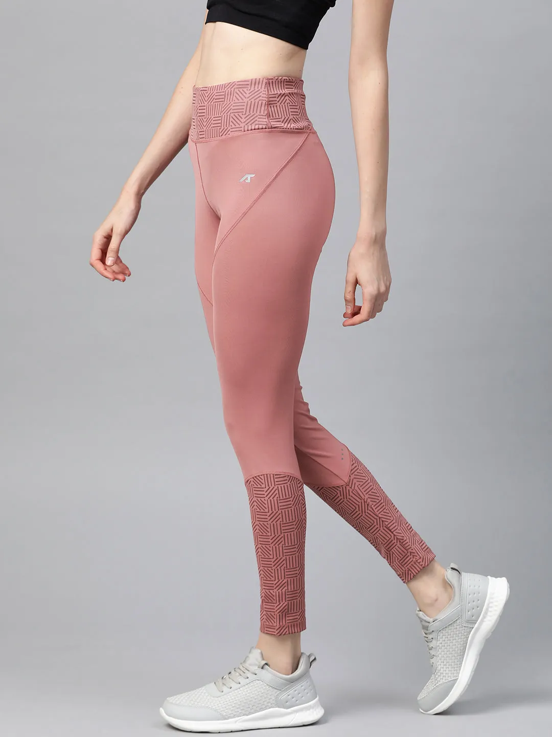 Alcis Women Dusty Pink Solid Cropped Tights