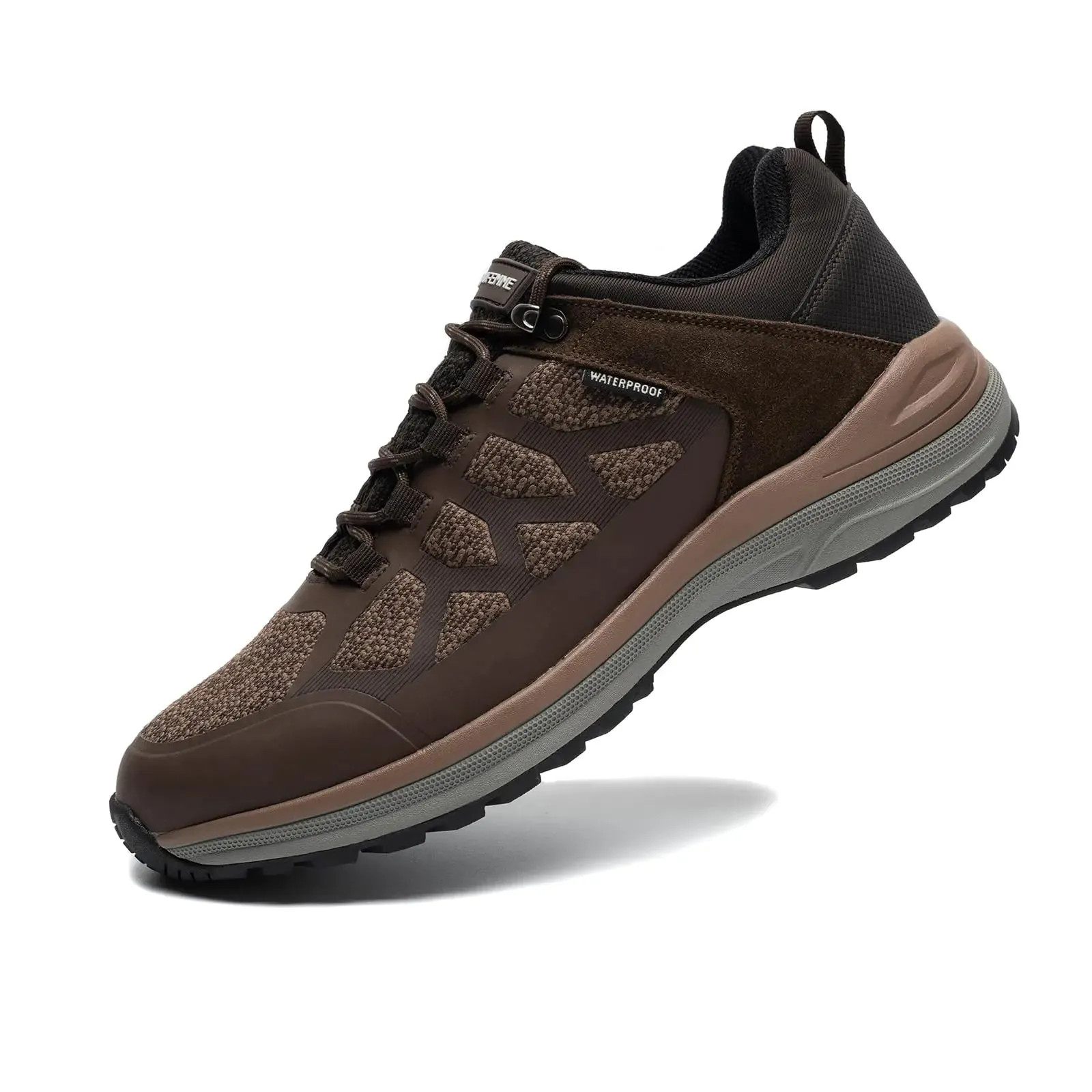ANJOUFEMME Waterproof Hiking Shoes Men Lightweight Breathable Trekking Trails Shoes Mens Outdoor Brown Work Shoes