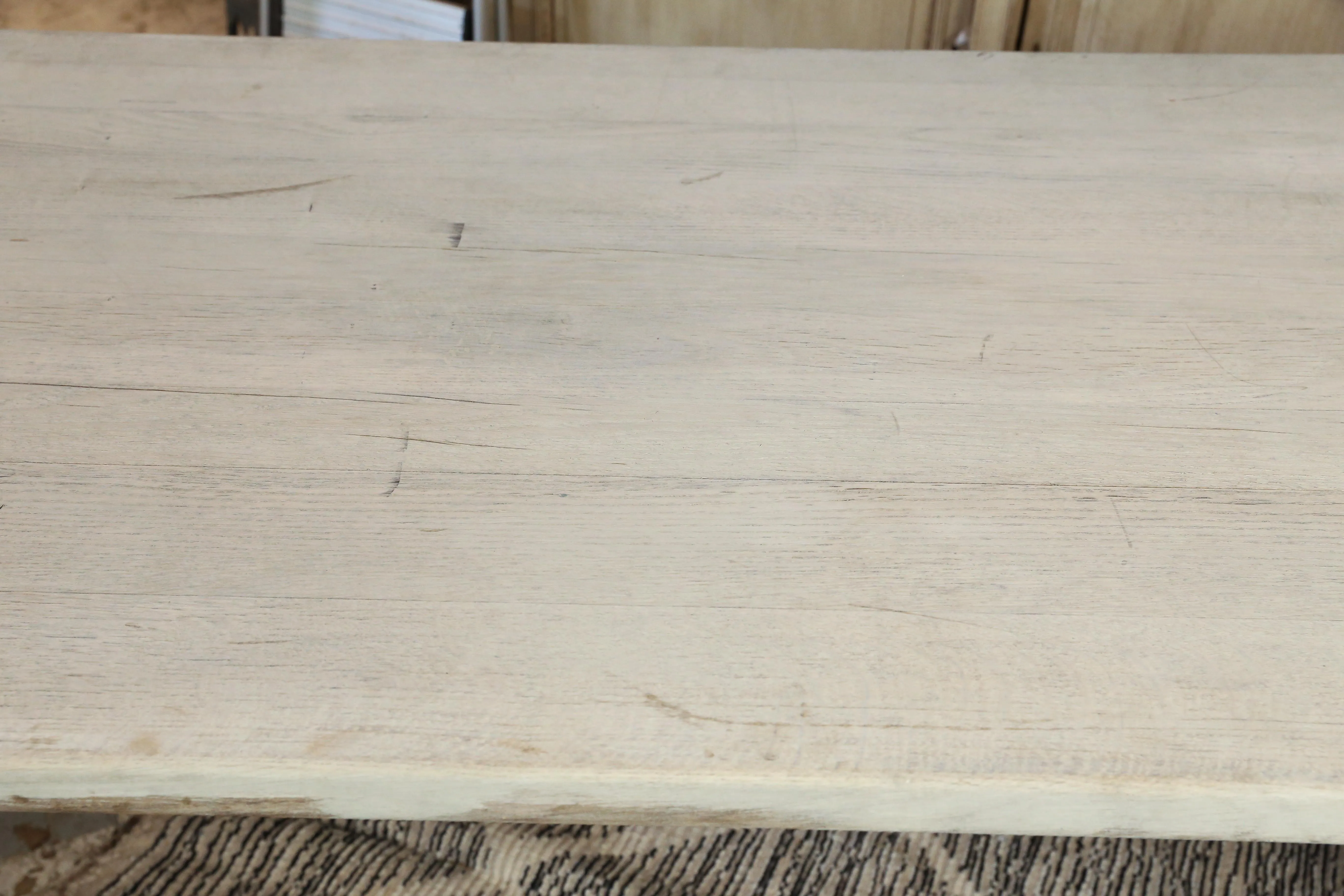 Antique Belgian Oak Trestle Dining Table in Greige Wash